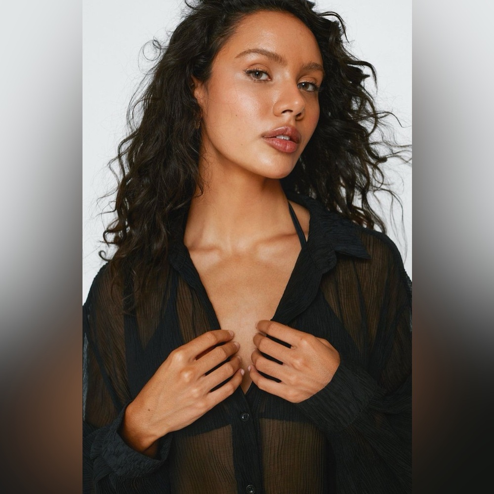 NASTYGAL PLISSE OVERSIZED BEACH SHIRT - Picture 4 of 7
